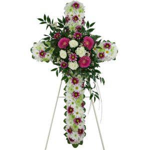 Σταυρός Κηδείας με Χρυσάνθεμα, Ζέρμπερες και Τριαντάφυλλα - COND 39059