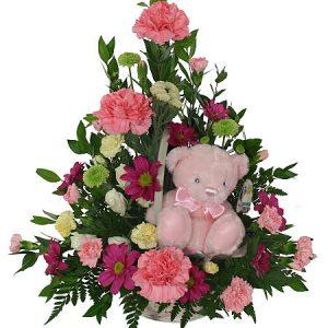 Καλάθι με μίχ Λουλούδια και Αρκουδάκι - BIRTH 16004